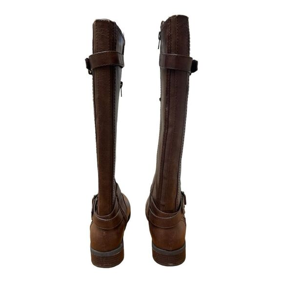 GUESS Knee High Brown Zip-Up Faux Leather Boots Size 9.5 EUC Classic Biker - Picture 10 of 12